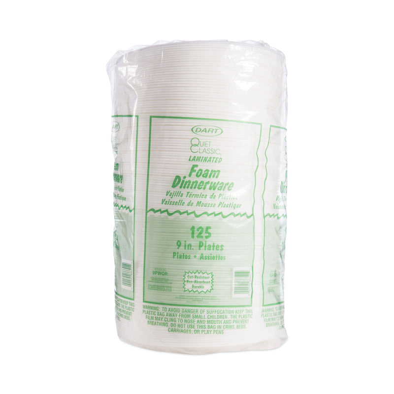 Dart Quiet Classic Laminated Foam Dinnerware Plate, 9" dia, White, 125/Pack