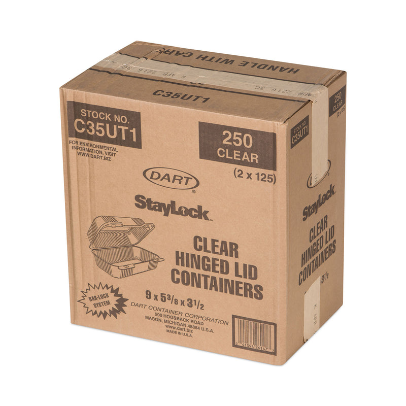 Dart StayLock Clear Hinged Lid Containers, 5.4 x 9 x 3.5, Clear, Plastic, 250/Carton