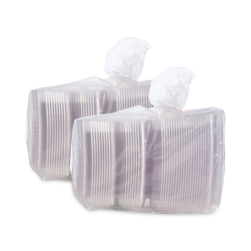 Dart StayLock Clear Hinged Lid Containers, 3-Compartment, 8.6 x 9 x 3, Clear, Plastic, 100/Packs, 2 Packs/Carton