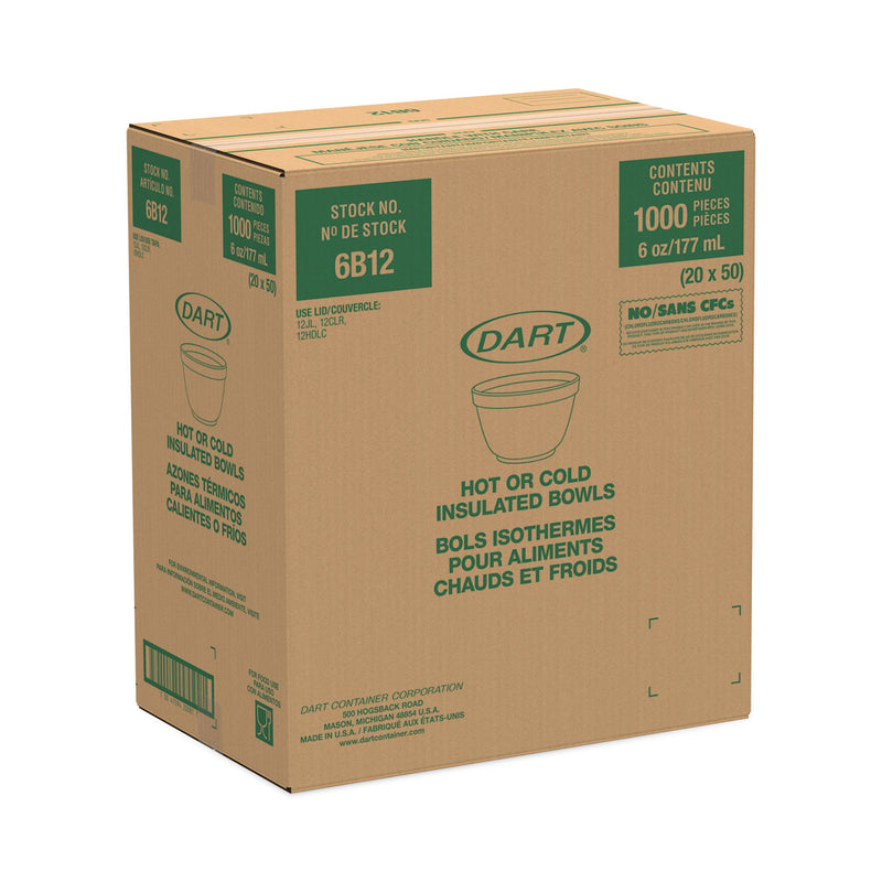 Dart Foam Container, Squat, 6 oz, White, 50/Pack, 20 Packs/Carton