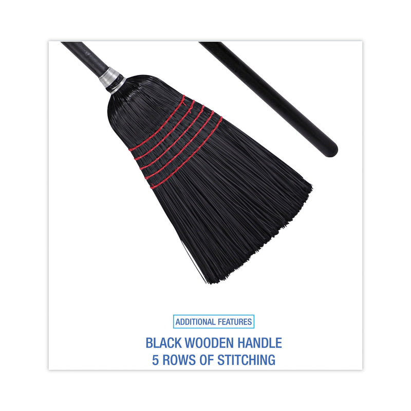 Boardwalk Flagged Tip Poly Bristle Janitor Brooms, 10 x 58.5, Wood Handle, Natural/Black, 12/Carton