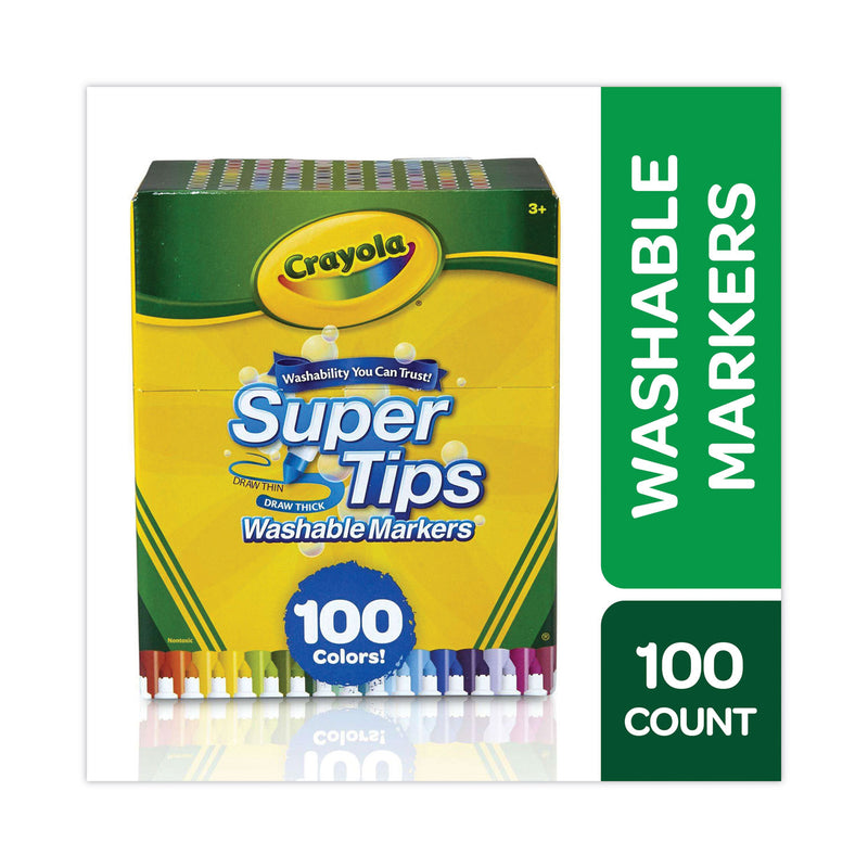 Crayola Super Tips Washable Markers, Fine/Broad Bullet Tips, Assorted Colors, 100/Set