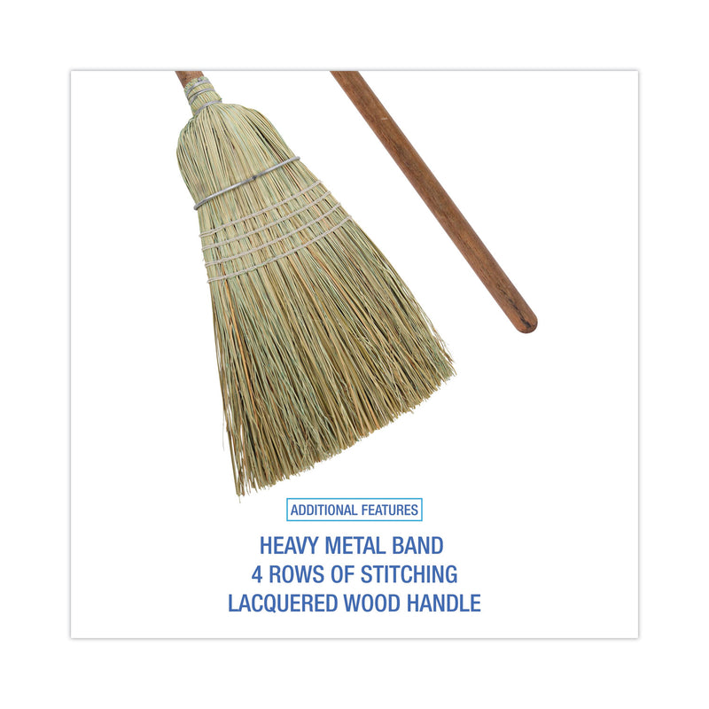 Boardwalk Corn/Fiber Brooms, Corn/Synthetic Fiber Bristles, 60" Overall Length, Gray/Natural, 6/Carton