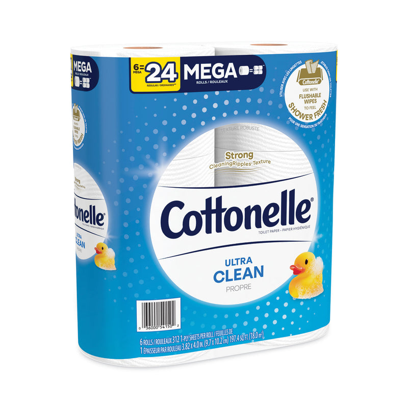 Cottonelle Ultra CleanCare Toilet Paper, Strong Tissue, Mega Rolls, Septic Safe, 1-Ply, White, 284/Roll, 6 Rolls/Pack, 36 Rolls/Carton