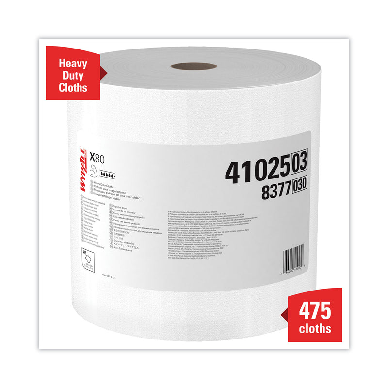 WypAll Power Clean X80 Heavy Duty Cloths, Jumbo Roll, 12.4 x 12.2, White, 475/Roll