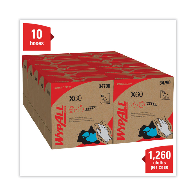 WypAll General Clean X60 Cloths, POP-UP Box, 9.1 x 16.8, White, 126/Box, 10 Boxes/Carton