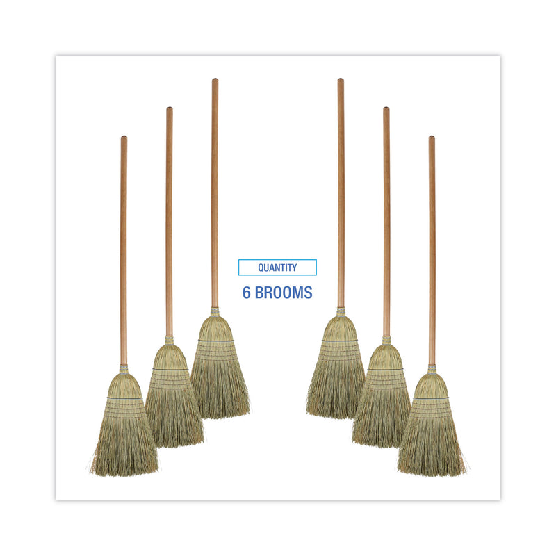 Boardwalk 100% Corn Brooms, 60" Overall Length, Natural, 6/Carton