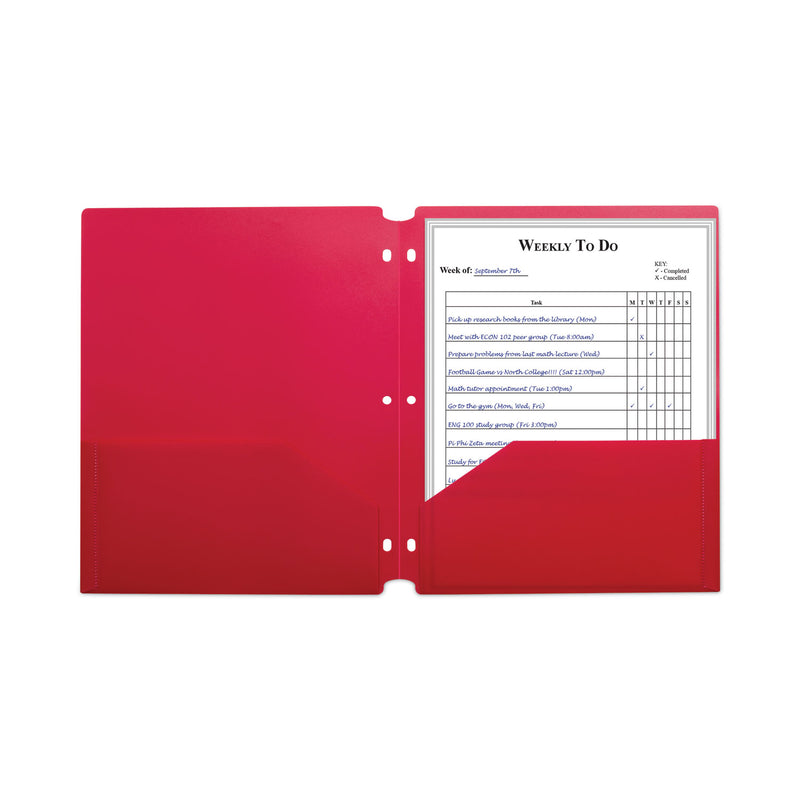 C-Line Two-Pocket Heavyweight Poly Portfolio Folder, 3-Hole Punch, 11 x 8.5, Red, 25/Box