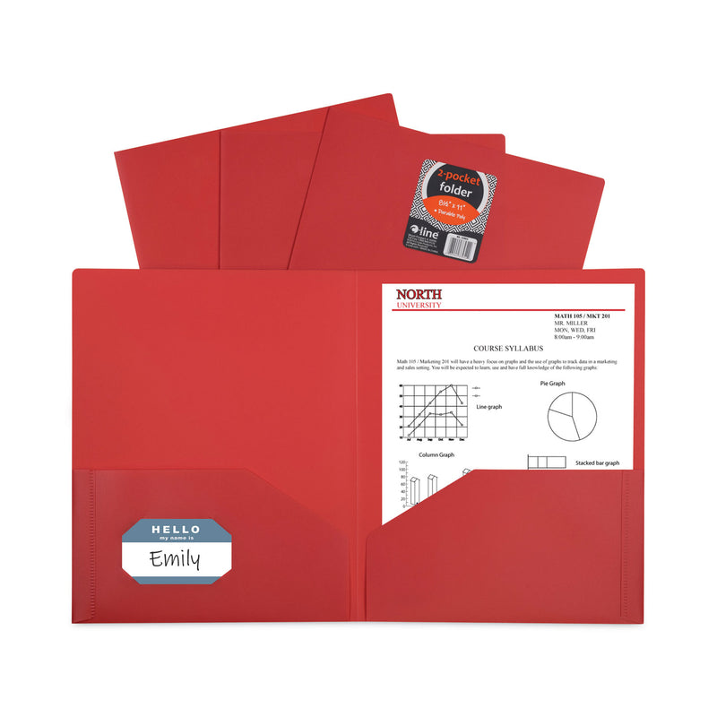 C-Line Two-Pocket Heavyweight Poly Portfolio Folder, 11 x 8.5, Red, 25/Box