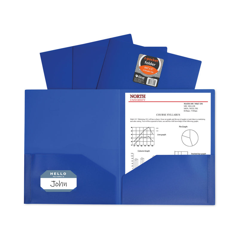 C-Line Two-Pocket Heavyweight Poly Portfolio Folder, 11 x 8.5, Blue, 25/Box