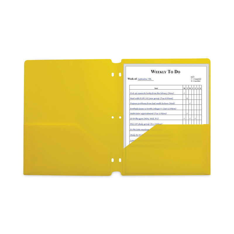 C-Line Two-Pocket Heavyweight Poly Portfolio Folder, 3-Hole Punch, 11 x 8.5, Yellow, 25/Box