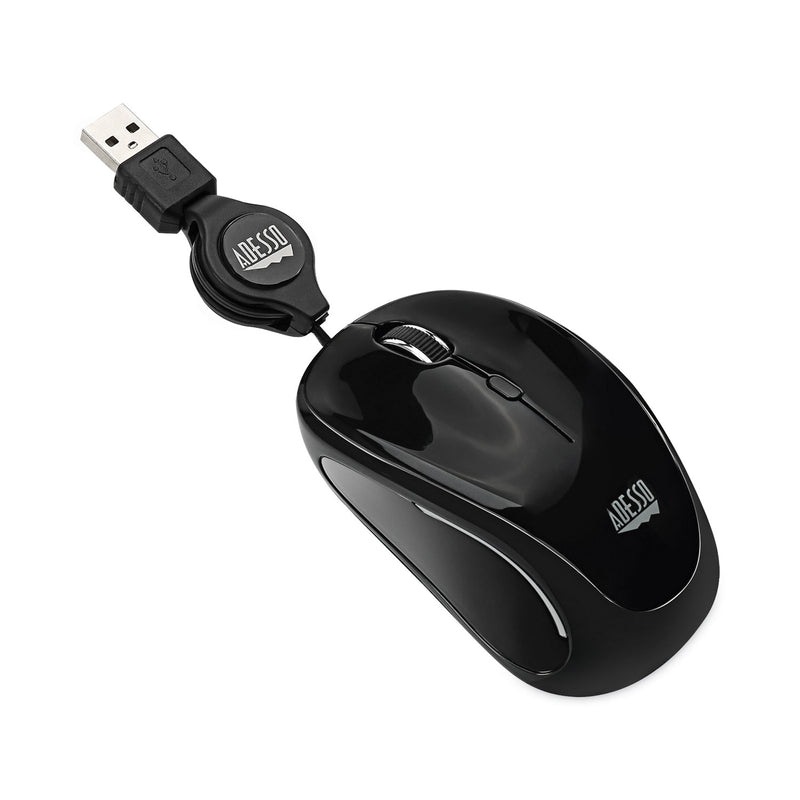 Adesso Illuminated Retractable Mouse, USB 2.0, Left/Right Hand Use, Black