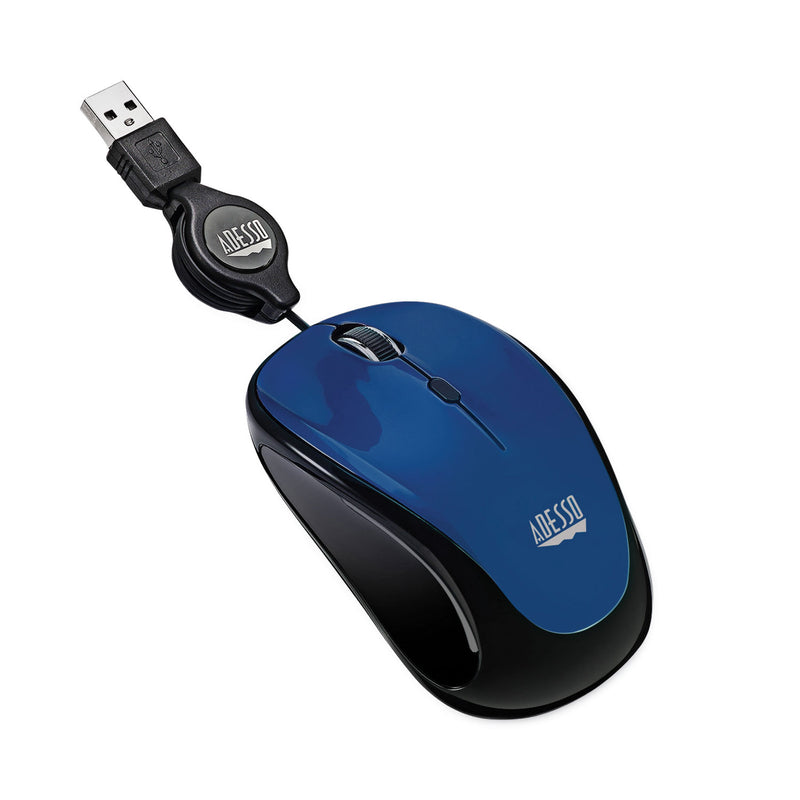 Adesso Illuminated Retractable Mouse, USB 2.0, Left/Right Hand Use, Dark Blue
