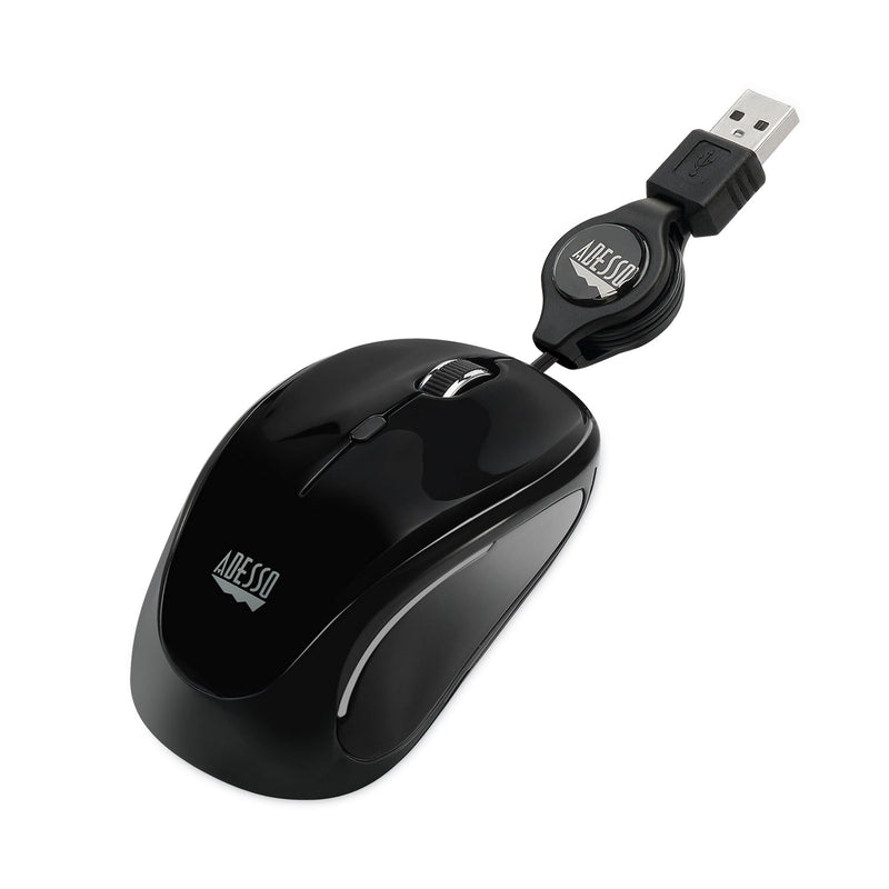 Adesso Illuminated Retractable Mouse, USB 2.0, Left/Right Hand Use, Black