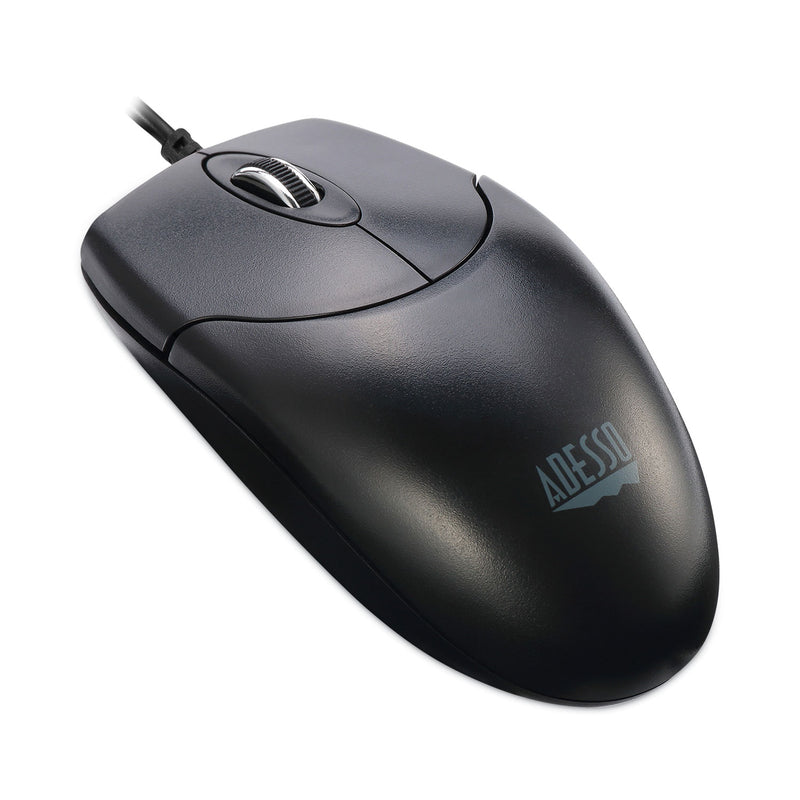Adesso Three-Button Desktop Optical Scroll USB Mouse, USB 2.0, Left/Right Hand Use, Black