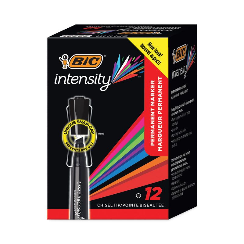 BIC Intensity Chisel Tip Permanent Marker, Broad Chisel Tip, Tuxedo Black, Dozen