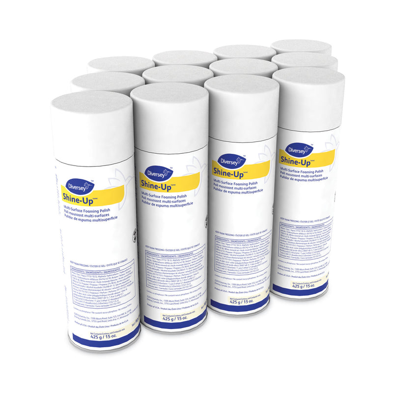 Diversey Shine-UpTM/MC Multi-Surface Foaming Polish, Lemon Scent, 15 oz Aerosol Spray, 12/Carton