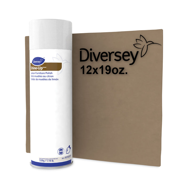 Diversey Shine-Up Furniture Cleaner, Lemon Scent, 13.8 oz  Aerosol Spray, 12/Carton