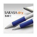 Zebra Sarasa Dry X20+ Gel Pen, Retractable, Fine 0.7 mm, Blue Ink, White Barrel, Dozen