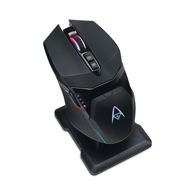 Adesso iMouse X50 Series Gaming Mouse with Charging Cradle, 2.4 GHz Frequency/33 ft Wireless Range, Left/Right Hand Use, Black