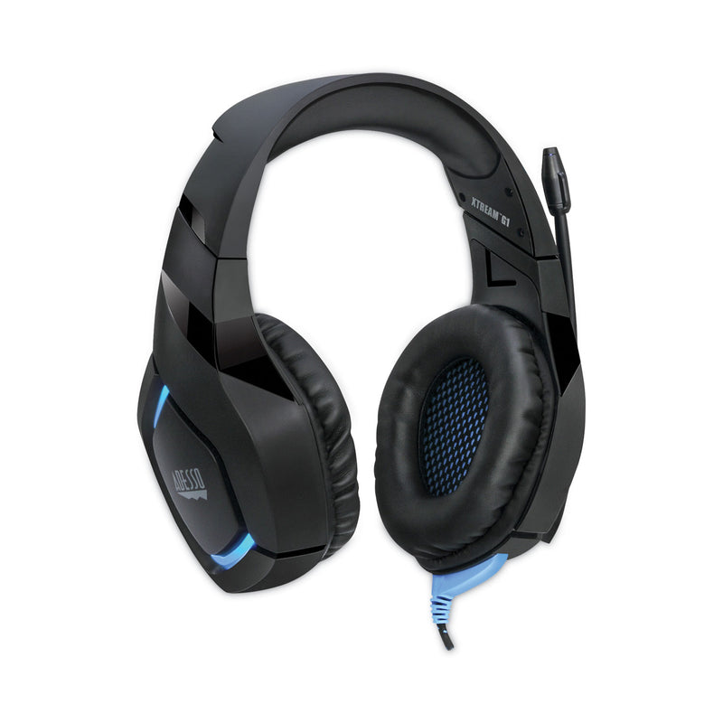 Adesso Xtream G1 Stereo Gaming Headphones with Microphone for Console, Binaural, Over the Head, Black/Blue