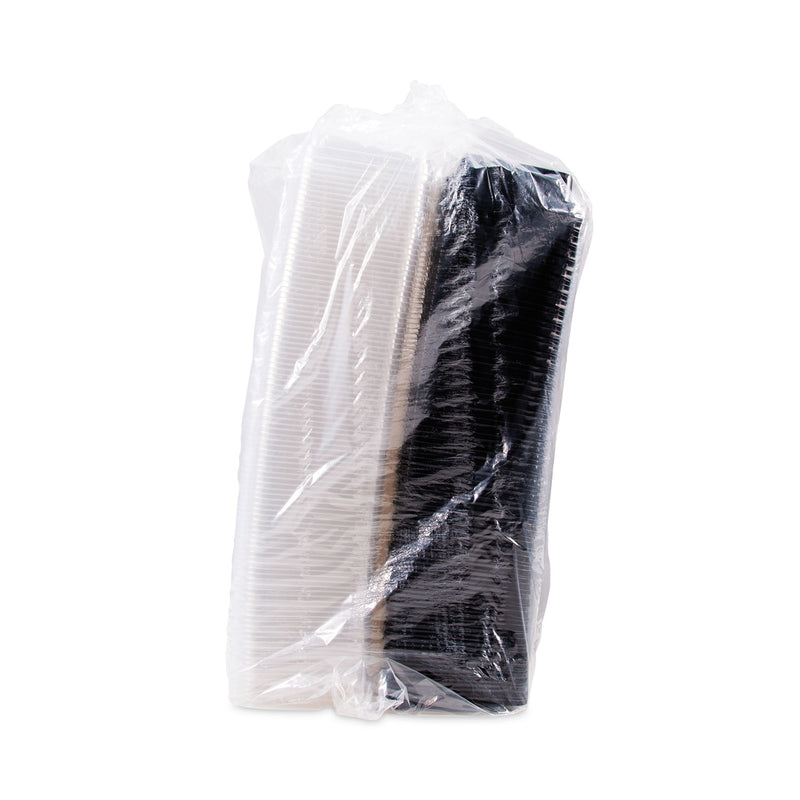 Dart Creative Carryouts Hinged Plastic Hot Deli Boxes, Medium Snack Box, 18 oz, 6.22 x 5.9 x 2.1, Black/Clear, 200/Carton