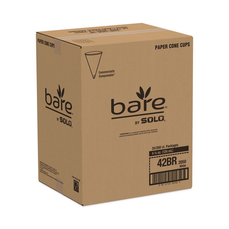 Dart Bare Treated Paper Cone Water Cups, 4.25 oz, White, 200/Bag, 25 Bags/Carton