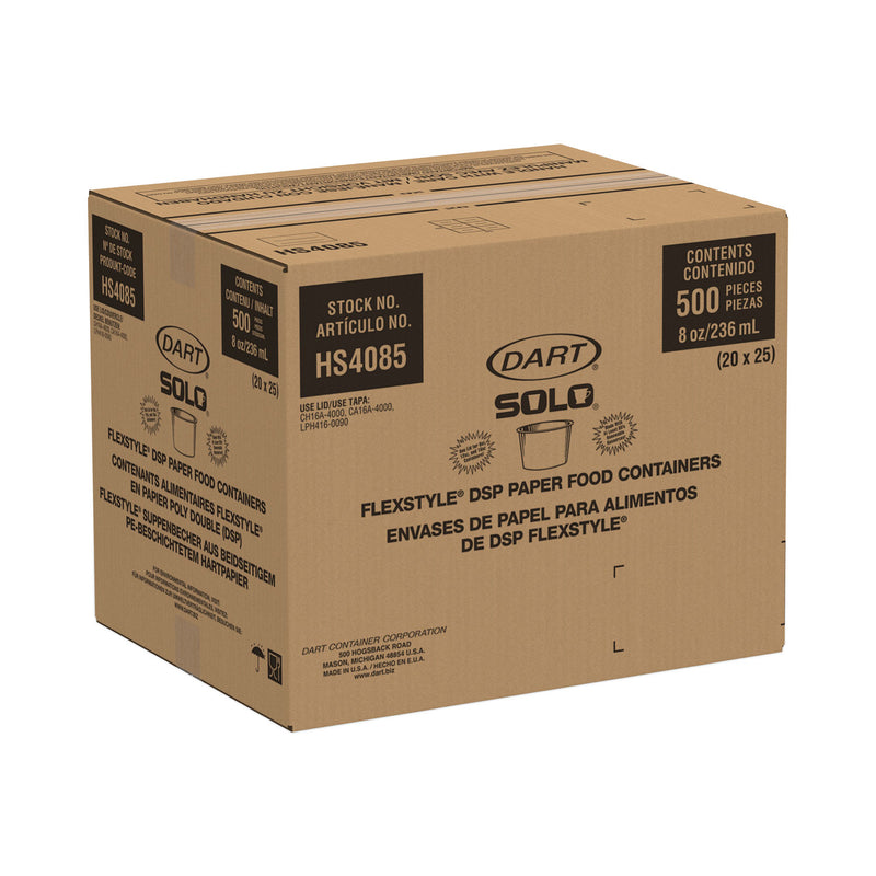 Dart Flexstyle Double Poly Paper Containers, 8 oz, White, Paper, 25/Pack, 20 Packs/Carton