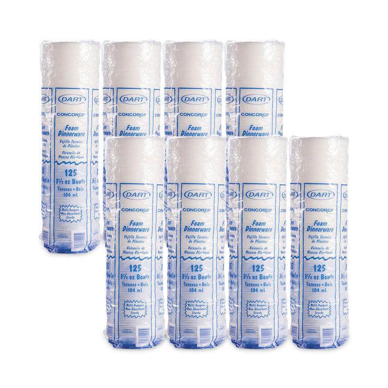 Dart Concorde Non-Laminated Foam Dinnerware, Bowl, 3.5 to 4 oz, White, 125/Pack, 8 Packs/Carton