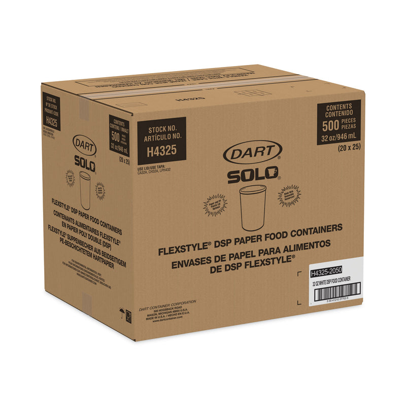 Dart Flexstyle Double Poly Paper Containers, 32 oz, White, Paper, 25/Pack, 20 Packs/Carton