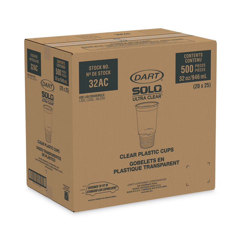 Dart Clear PET Cold Cups, 32 oz, Clear, 25/Bag, 20 Bags/Carton