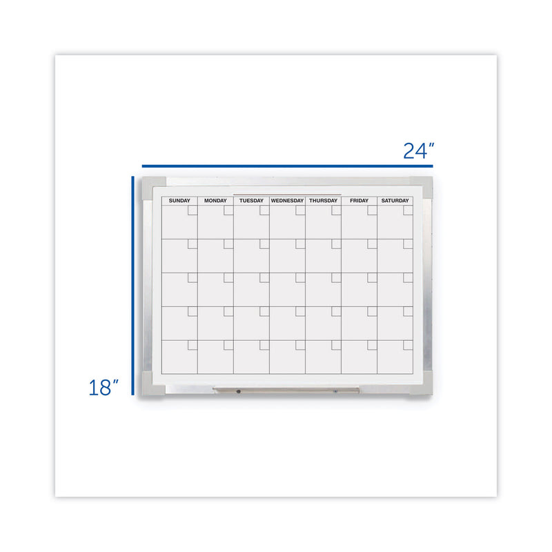 Flipside Framed Calendar Dry Erase Board, 24 x 18, White, Silver Aluminum Frame