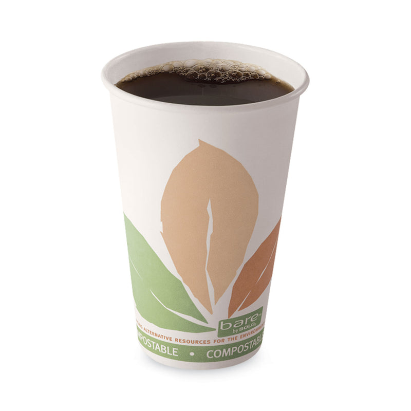 Dart Bare by Solo Eco-Forward PLA Paper Hot Cups, 16 oz, Leaf Design, White/Green/Orange, 1,000/Carton