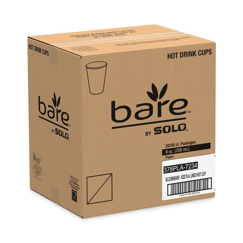 Dart Bare by Solo Eco-Forward PLA Paper Hot Cups, 8 oz, Leaf Design, White/Green/Orange, 50/Bag, 20 Bags/Carton