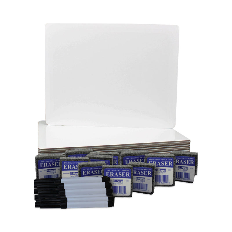 Flipside Dry Erase Board Set, 12 x 9, White, Black Markers, 12/Pack