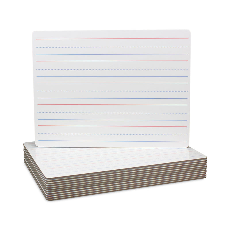 Flipside Magnetic Two-Sided Red and Blue Ruled Dry Erase Board, 12 x 9, Ruled White Front, Unruled White Back, 12/Pack