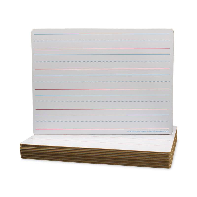 Flipside Two-Sided Red and Blue Ruled Dry Erase Board, 12 x 9, Ruled White Front, Unruled White Back, 12/Pack
