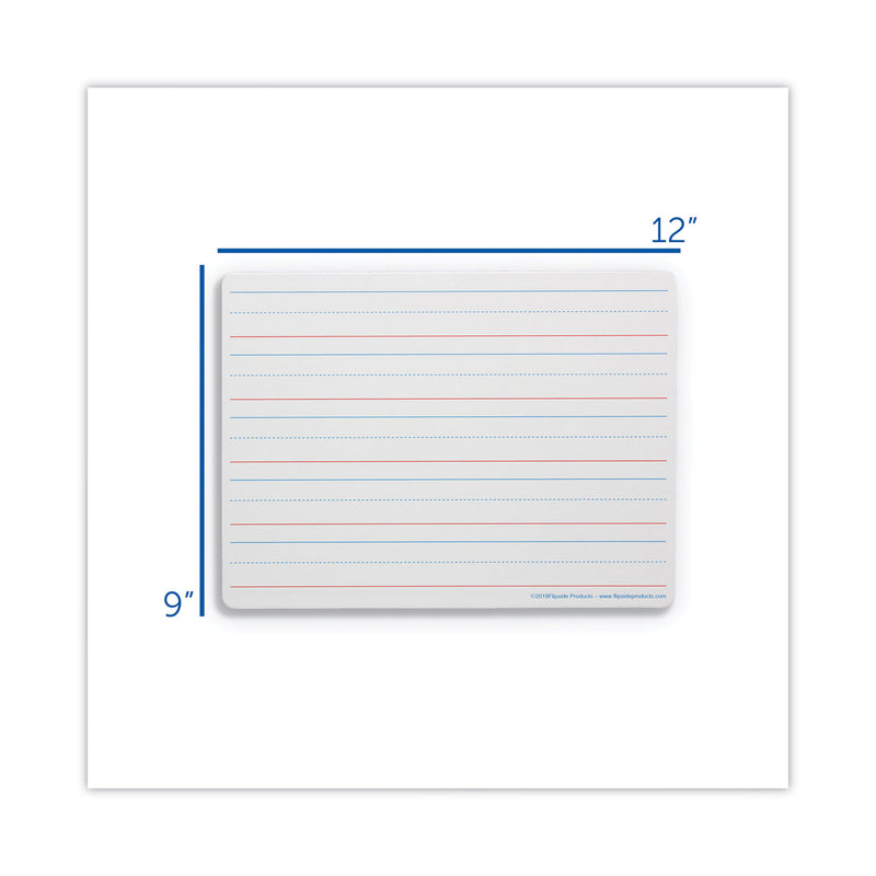 Flipside Magnetic Two-Sided Red and Blue Ruled Dry Erase Board, 12 x 9, Ruled White Front, Unruled White Back, 12/Pack
