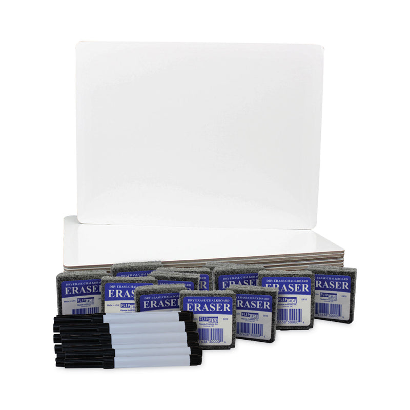 Flipside Magnetic Dry Erase Board Set, 12 x 9, White, Black Markers, 12/Pack
