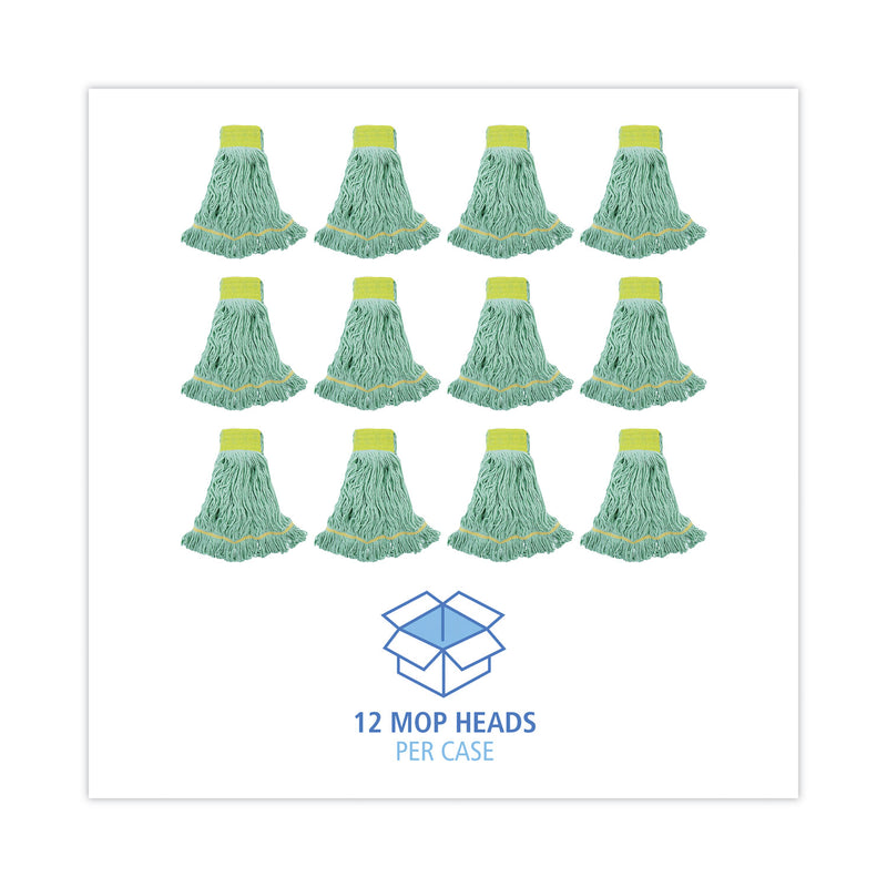 Boardwalk EcoMop Looped-End Mop Head, Recycled Fibers, Large Size, Green, 12/Carton