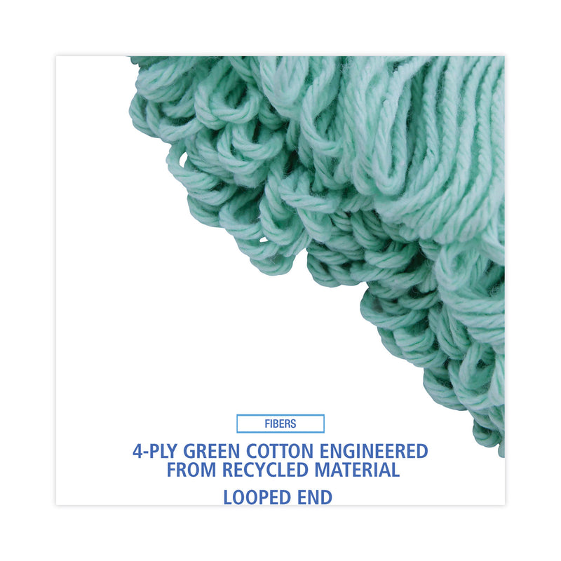 Boardwalk EcoMop Looped-End Mop Head, Recycled Fibers, Extra Large Size, Green, 12/CT