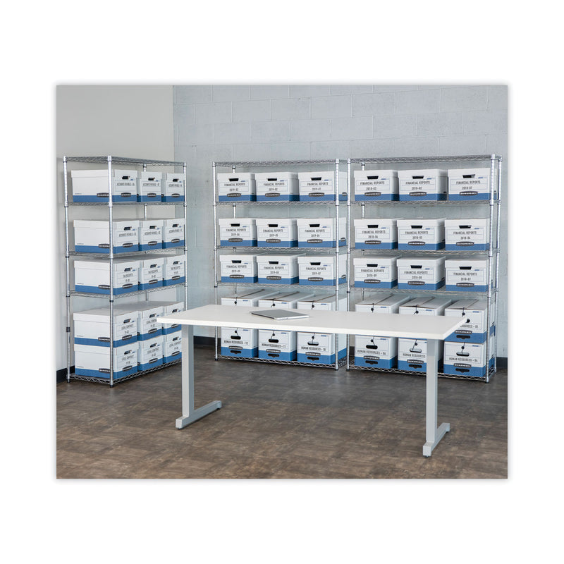 Bankers Box STOR/FILE Medium-Duty Letter/Legal Storage Boxes, Letter/Legal Files, 12.75" x 16.5" x 10.5", White/Blue, 4/Carton