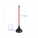 Boardwalk Toilet Plunger, 18" Plastic Handle, 5.63" dia, Red/Black, 6/Carton