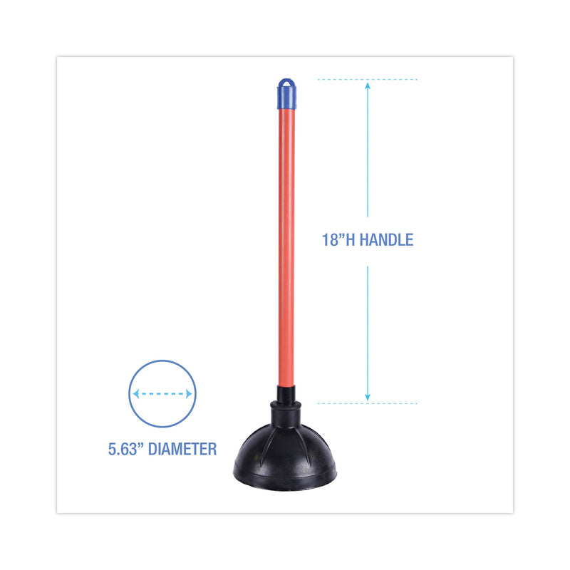 Boardwalk Toilet Plunger, 18" Plastic Handle, 5.63" dia, Red/Black, 6/Carton