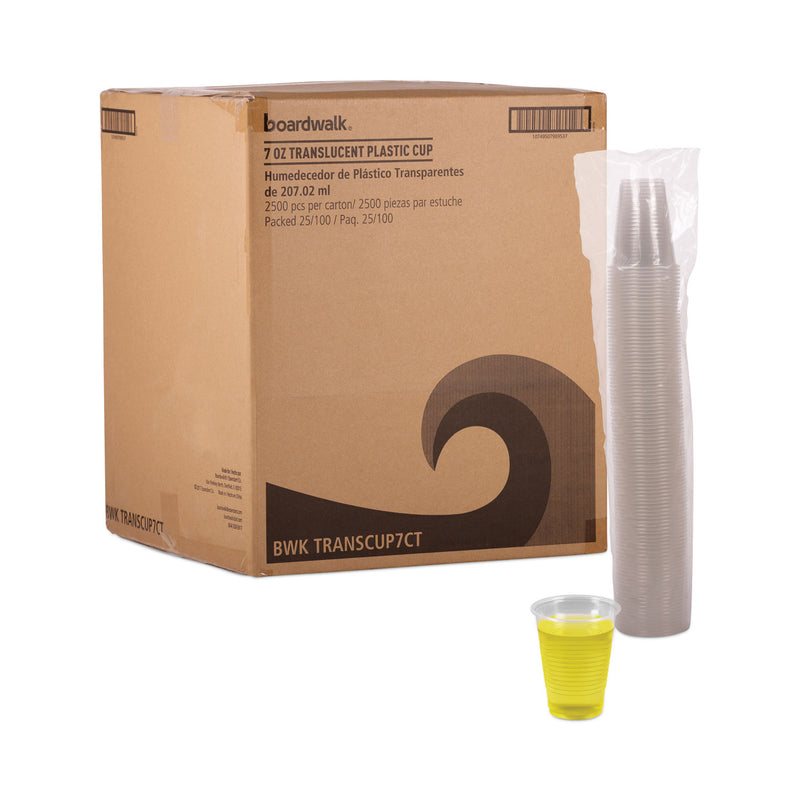 Boardwalk Translucent Plastic Cold Cups, 7 oz, Polypropylene, 100 Cups/Sleeve, 25 Sleeves/Carton