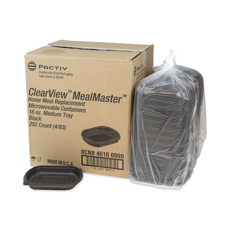 Pactiv Evergreen EarthChoice MealMaster Container, 16 oz, 8.13 x 6.5 x 1, Black, Plastic, 252/Carton