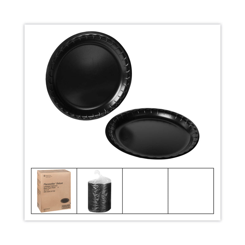Pactiv Evergreen Placesetter Deluxe Laminated Foam Dinnerware, Plate, 10.25" dia, Black, 540/Carton