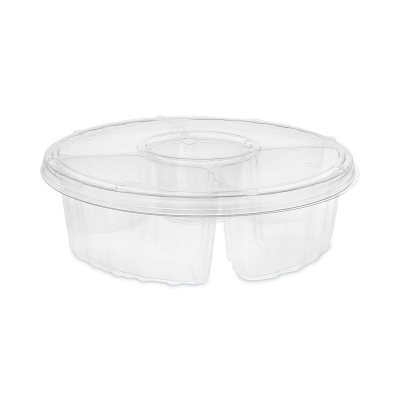 Pactiv Evergreen Dip Cup Platter, 4-Compartment, 64 oz, 10" Diameter, Clear, Plastic, 100/Carton