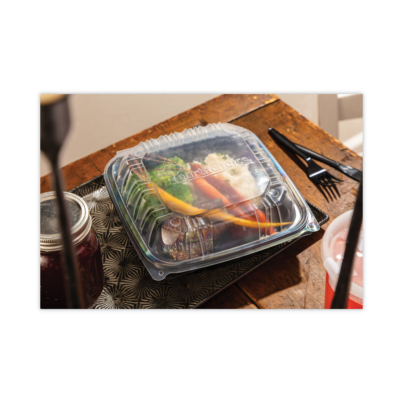 Pactiv Evergreen EarthChoice Vented Dual Color Microwavable Hinged Lid Container, 1-Compartment 66oz, 10.5x9.5x3, Black/Clear, Plastic, 132/CT