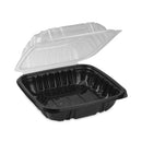 Pactiv Evergreen EarthChoice Vented Dual Color Microwavable Hinged Lid Container, 1-Compartment, 38oz, 8.5x8.5x3, Black/Clear, Plastic, 150/CT
